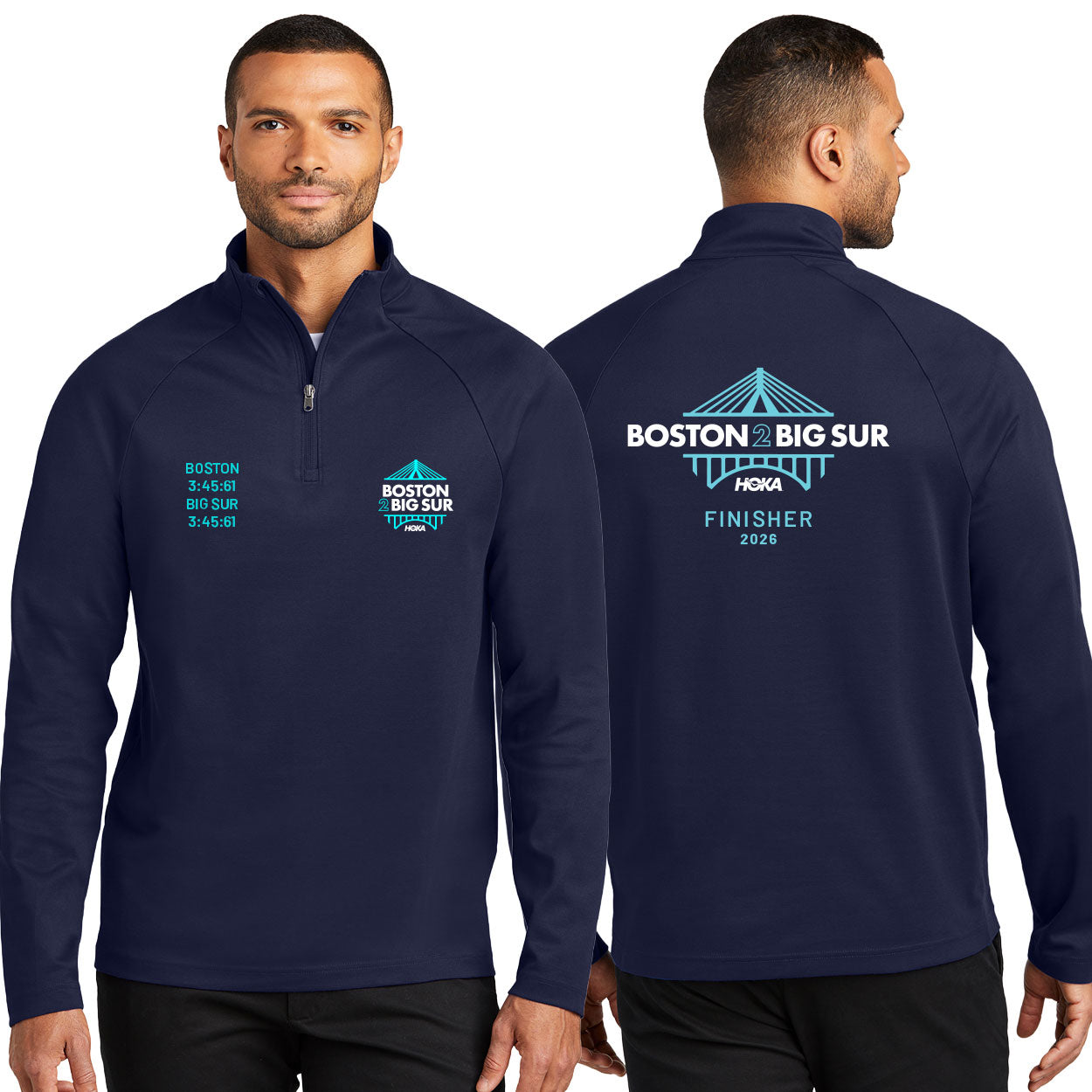 B2BS Men's 1/4-Zip Custom Embroidered Finisher Jacket with your Boston and Big Sur Times