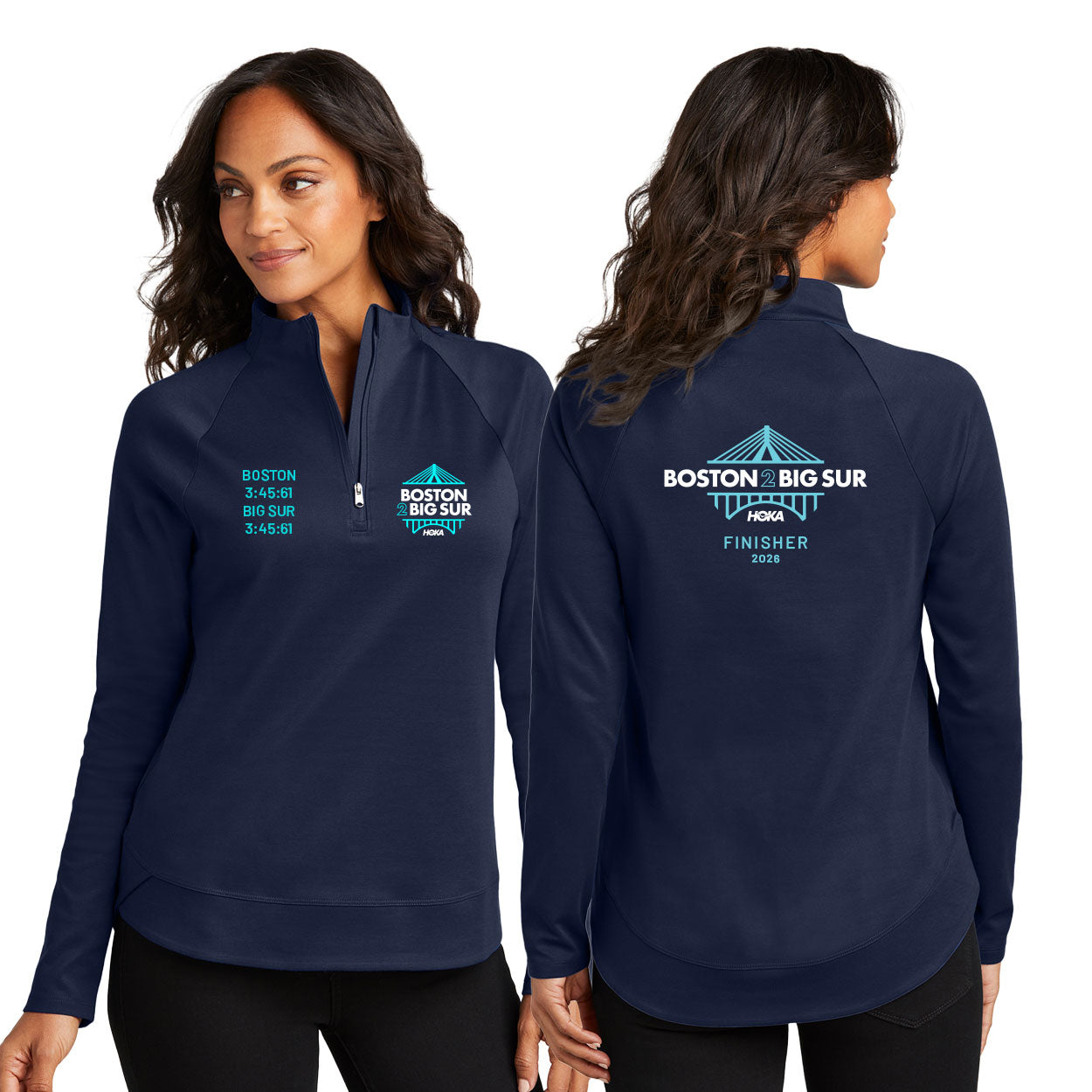 B2BS Women's 1/4-Zip Custom Embroidered Finisher Jacket with your Boston and Big Sur Times