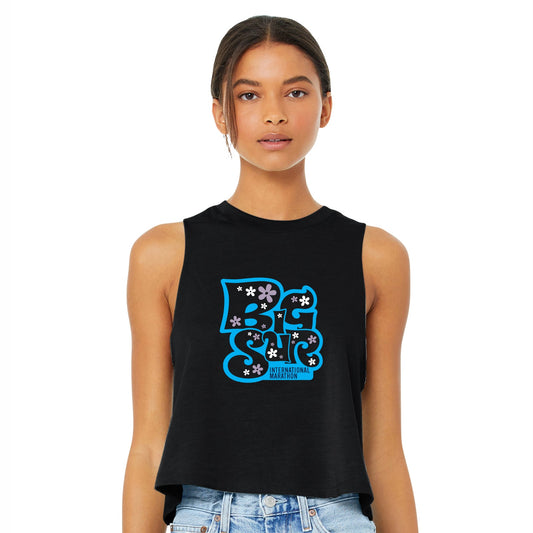 BSIM Women's Crop Tank -Black- Flowers