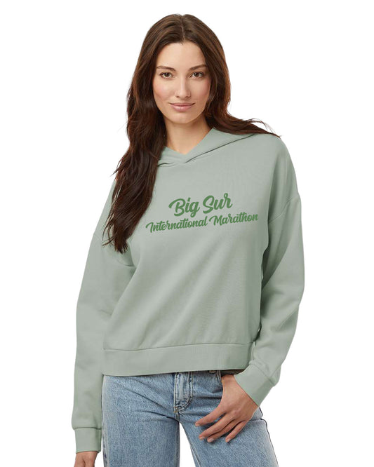 BSIM Women's Garment-Washed Boxy Hoody -Sage- Center Embroidery