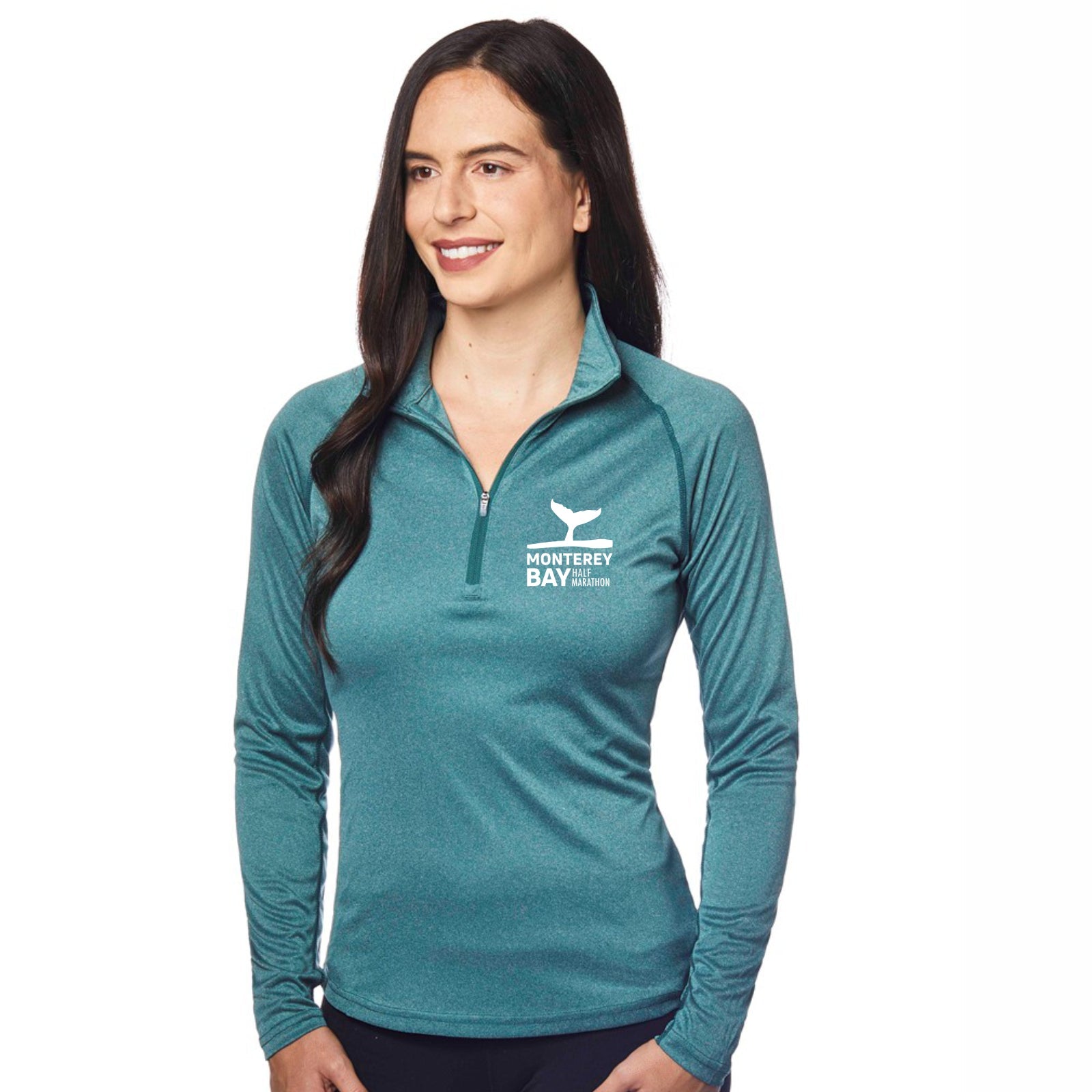 MBH Women's Tech 1/4 Zip -Heather Emerald- Embroidery