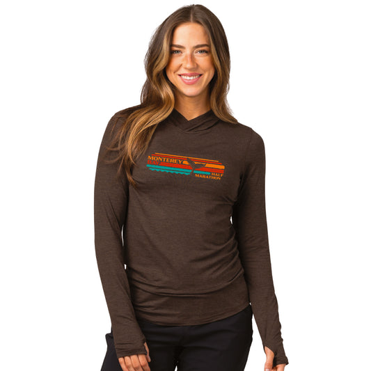 MBH Women's LS Eco Hooded Tee -Espresso- Horizon